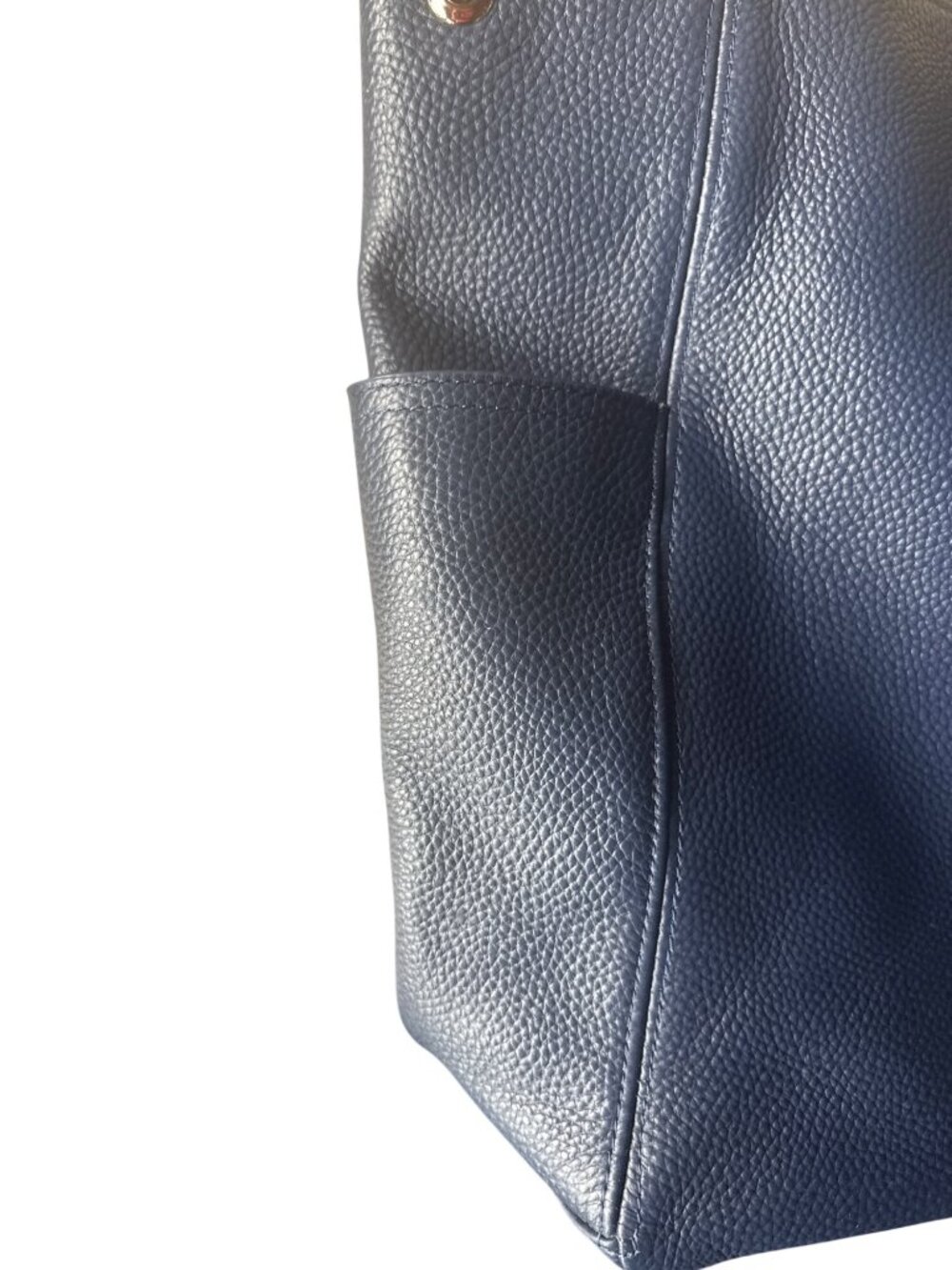 LAGGO Navy Pebbled Leather Hobo Shoulder Bag Gold Tone Hardware Tassel Tote - Picture 11 of 12